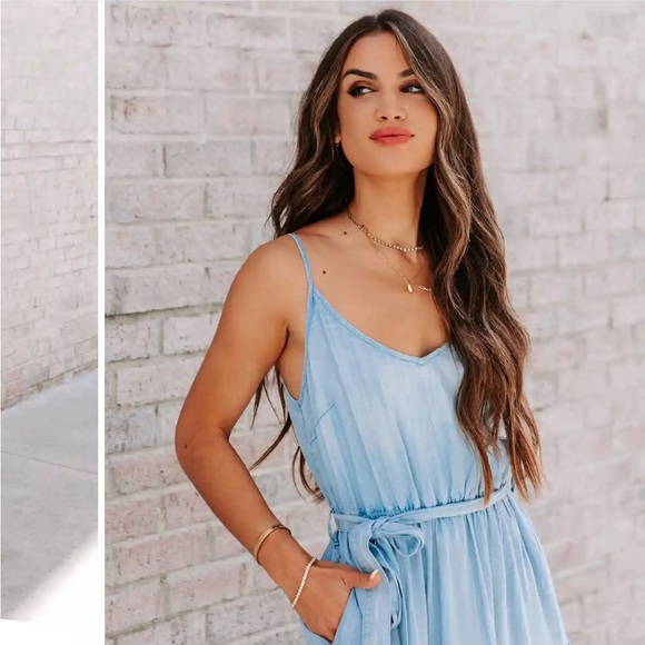 Vici Canadian Blues Chambray Pocketed Midi Dress - Picture 7 of 7